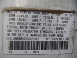 2007 Honda Accord SE White Sedan 2.4L AT #A24920